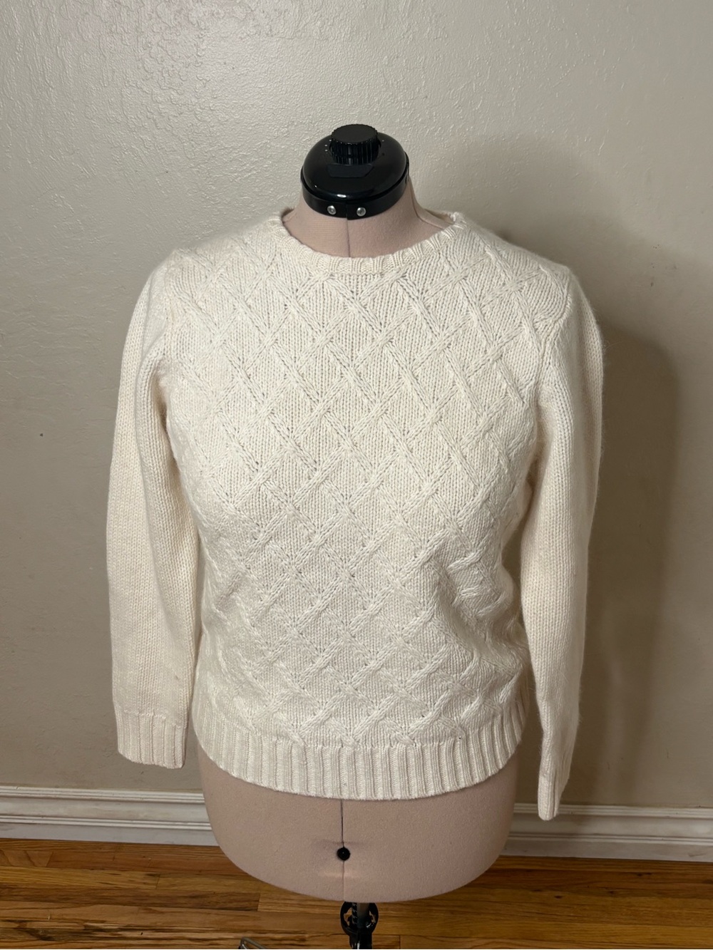Charter Club Wool Angora Cream Cable Crewneck Sweater